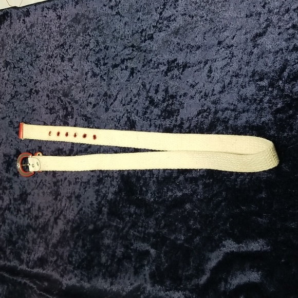 Vintage Astor Cloth Belt Cream with Red Leather Buckle 36" - Picture 5 of 13